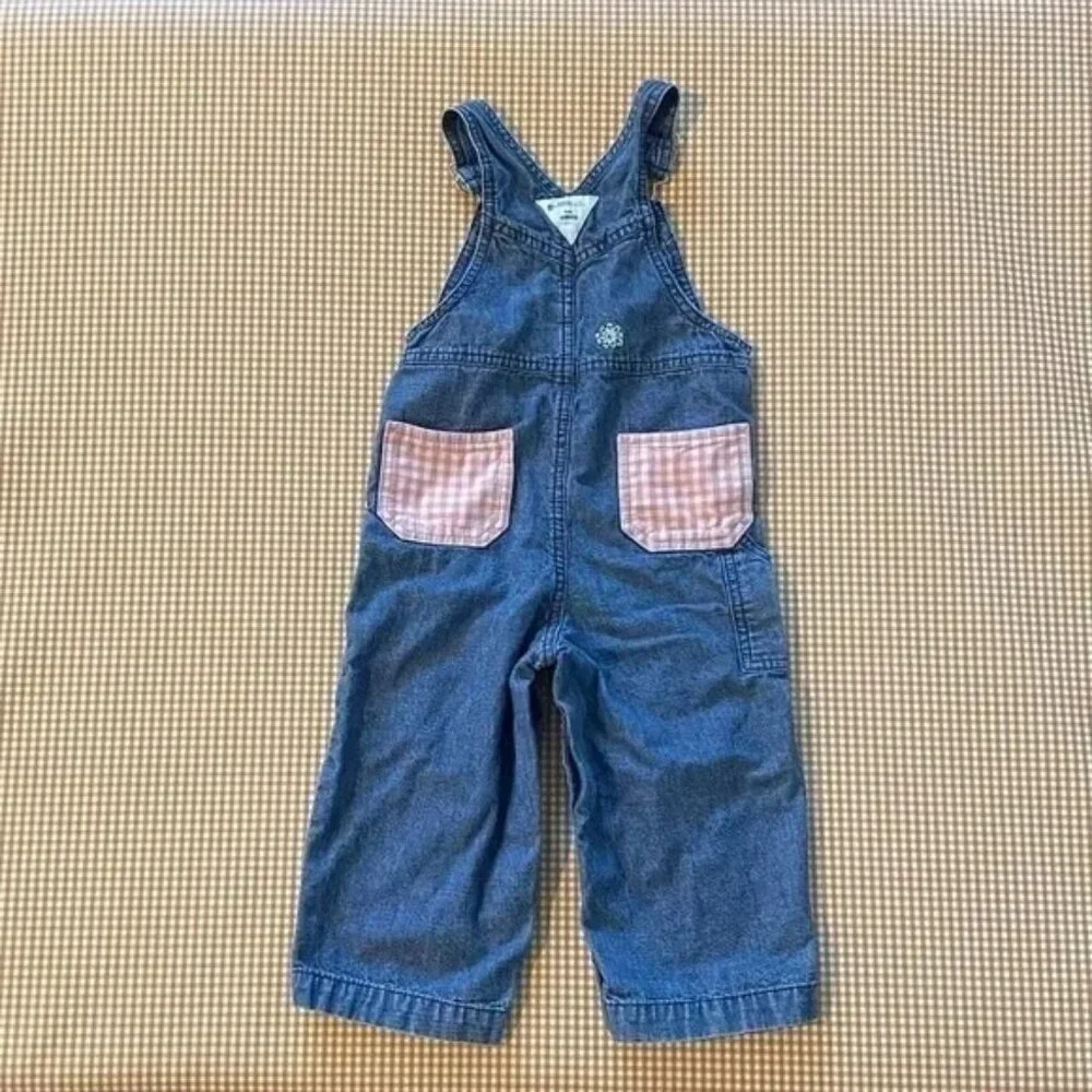 Vintage Oshkosh gingham pockets denim overalls bibs Y2K Size‎ 24 months farm